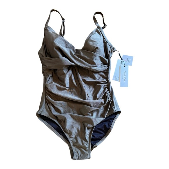 Calvin Klein Twist-Front Tummy-Control One-Piece Swimsuit in Bronze NWT - Picture 2 of 5